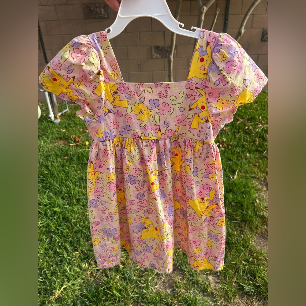 Pokémon Girls' Pink Yellow Floral Casual Dress